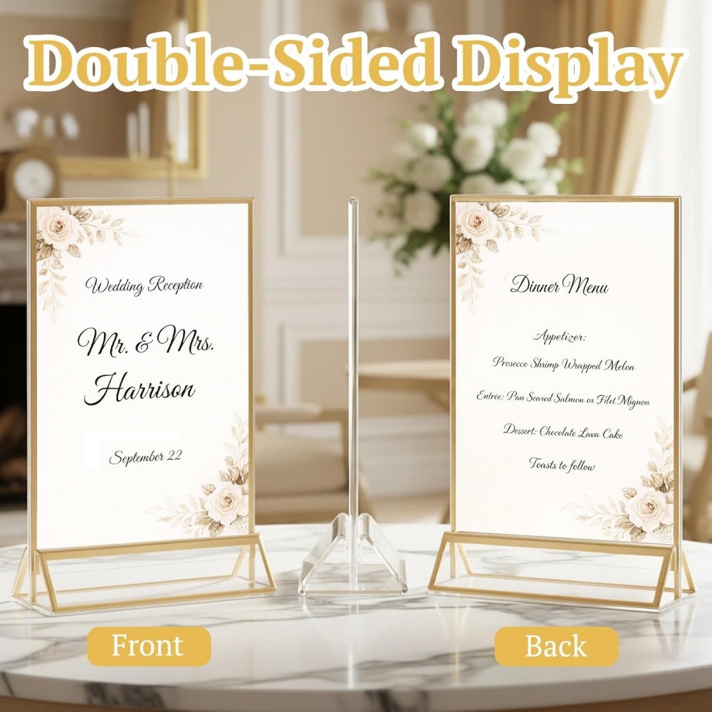 6Pack 5x7 Clear Acrylic Sign H - Table Number Gold 评论和价格